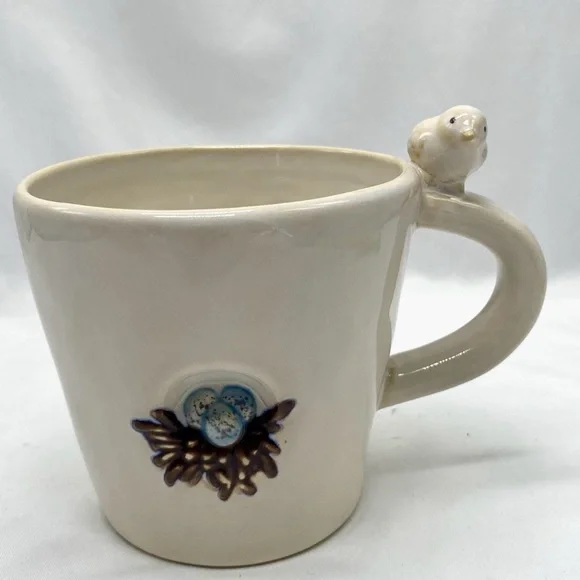 Pottery Barn 1 Ceramic Bird Nest Mug - Cream and Blue - Picture 7 of 10